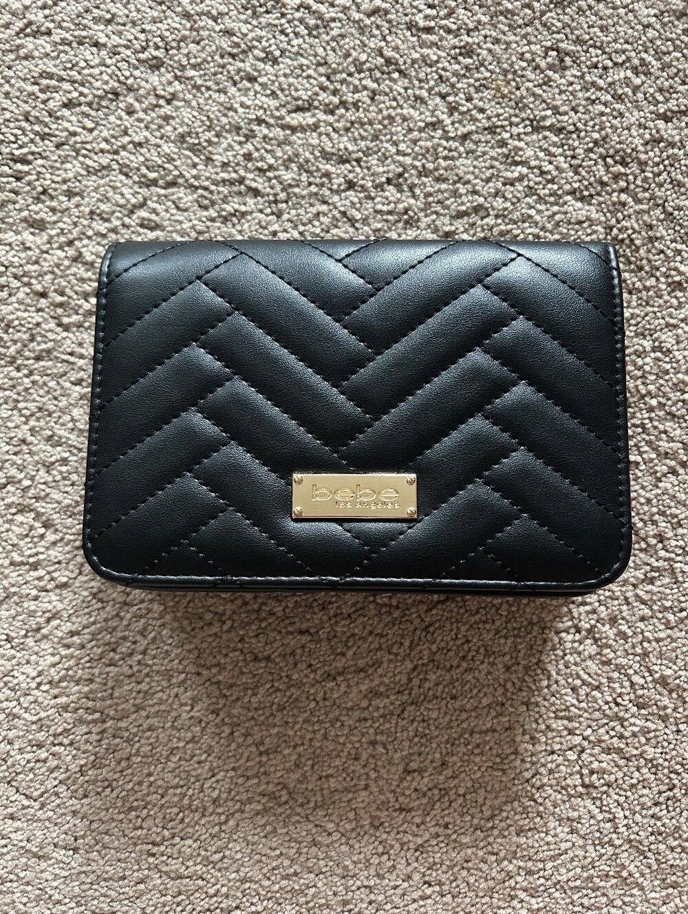 Bebe Small Black Faux Leather Bag Clutch With Shoulder Strap